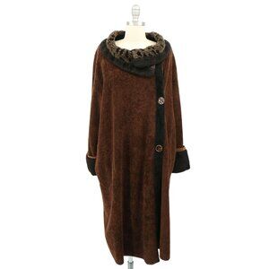 Lee Andersen Long Brown Fleece Button Front Coat Jacket XL